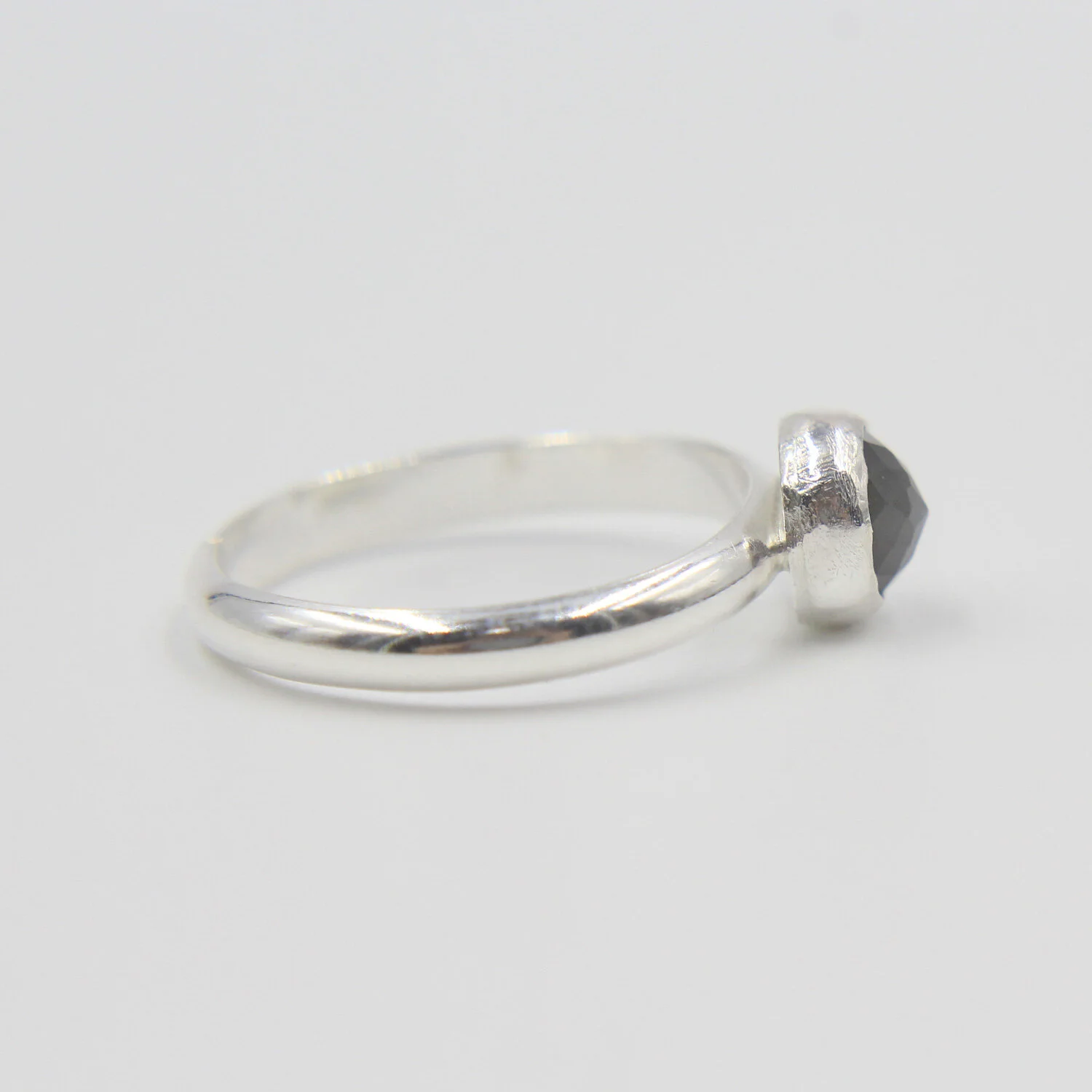 Gray moonstone sterling silver ring from side