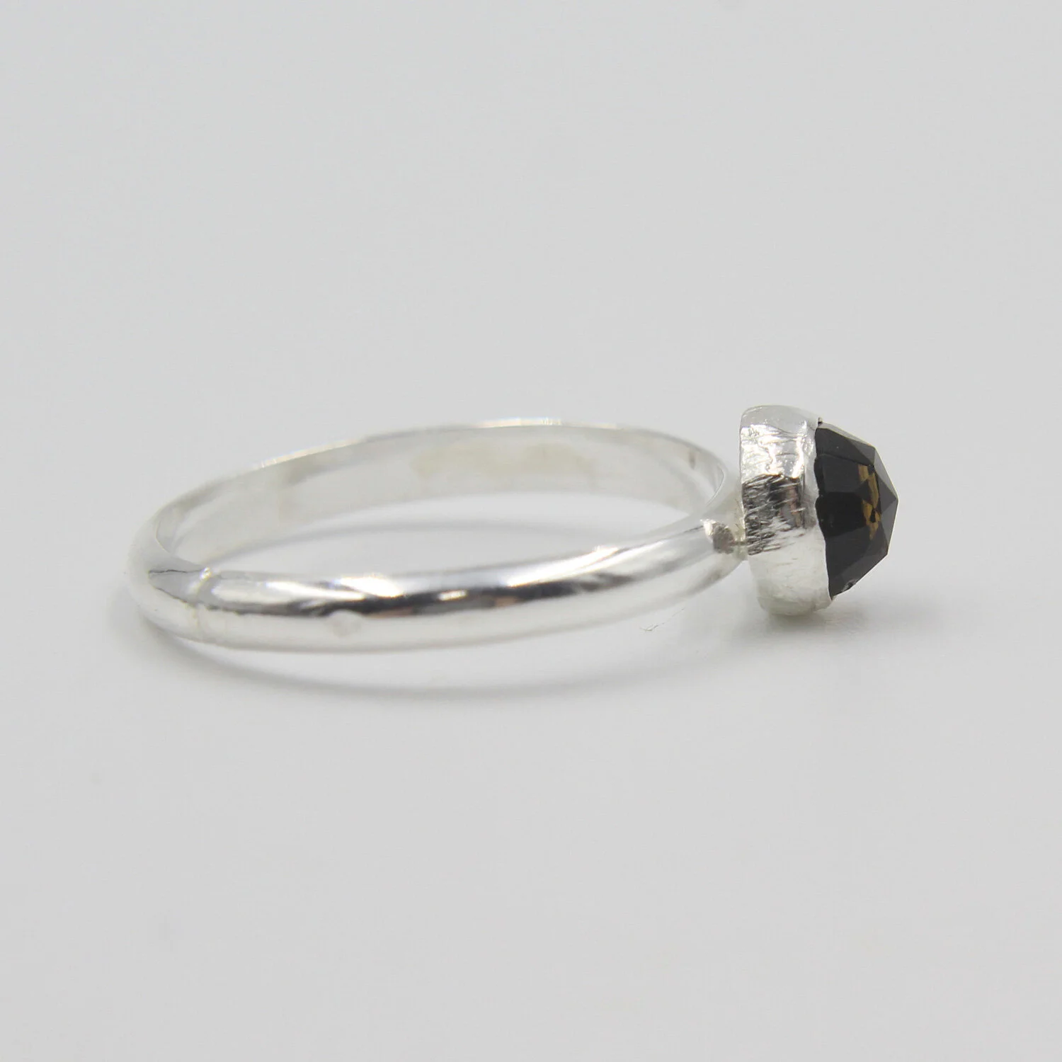 Smoky quartz sterling silver ring from side
