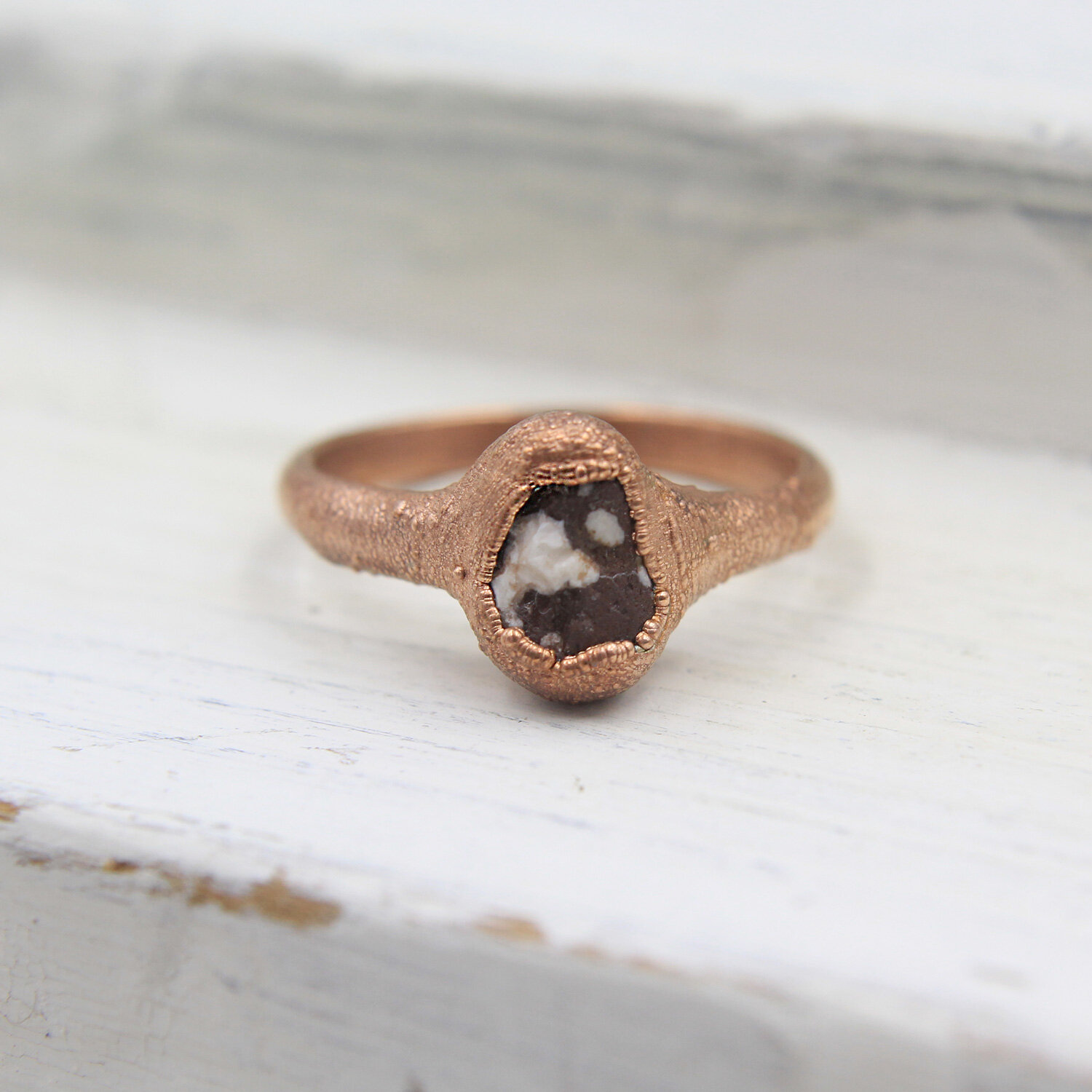Lake Superior speckled beach stone electroformed copper ring | Size 5 3/4 —  Quicksilver Designs