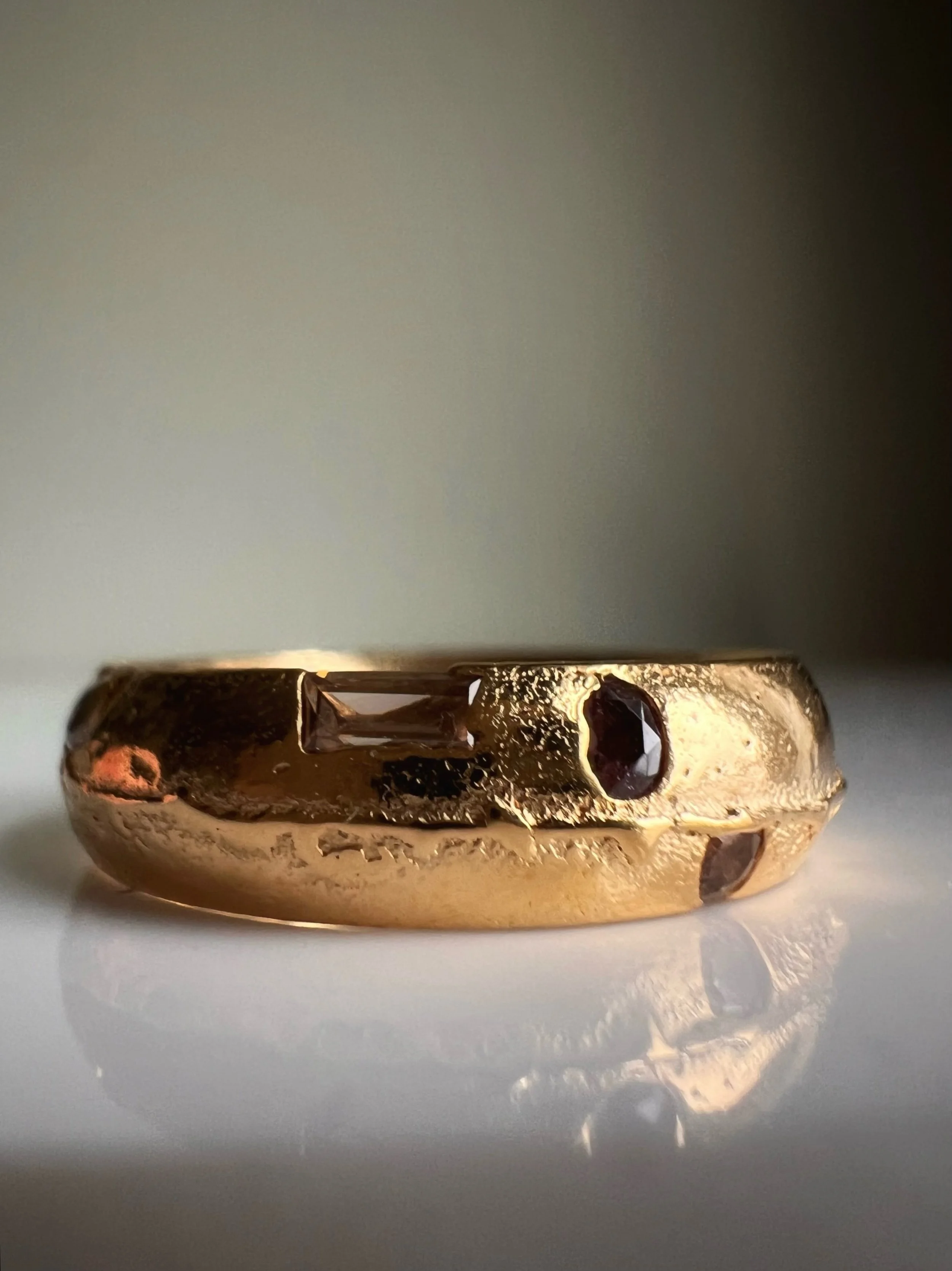 Gold dipped, gem embedded, juicy, textured , one of a kind goodness. 

#zaratahirjewellery 
#oneofakind
#moltenmetal 
#sandcast
#labgrowngemstones
