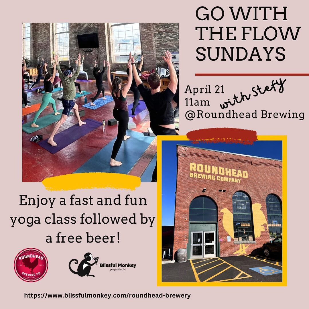 Join Blissful Monkey at Roundhead brewery in Hyde Park every third Sunday at 11am for a one-hour yoga class followed by one free beverage (alcoholic or non-alcoholic) at the bar afterwards. Read more below and sign up at the link in bio!

You can exp