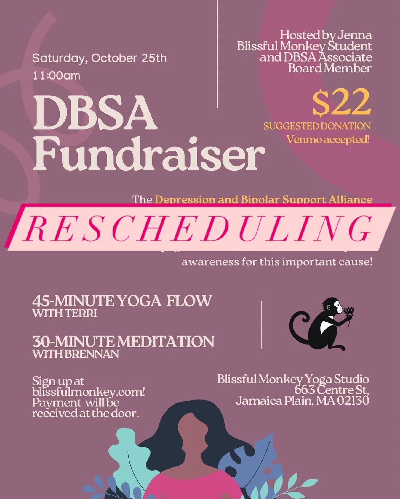 Hi all, the DBSA Alliance Fundraiser is being rescheduled. We will update ASAP with the updated time and date!