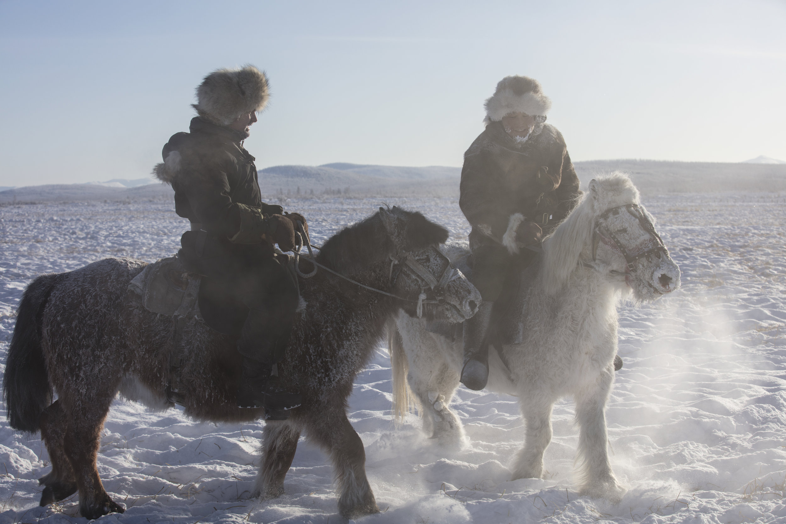 Niobe Thompson (L) with Alexei Vinokurov on Yakutian Horses near Oymyakon, Siberia, -45C.jpg