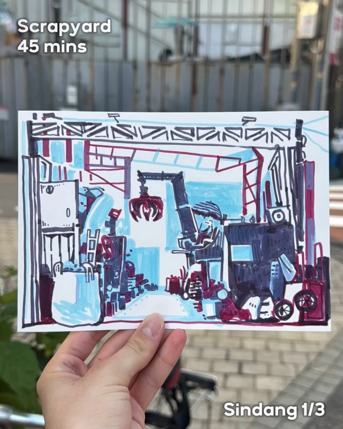 3 Sindang sketches- 
First one has a process vid up now- other two are quicker, just looking around the neighborhood. 

It&rsquo;s very hot out right now, got lucky with the weather plus headed out to draw a bit later.

Happy with this toned down pur