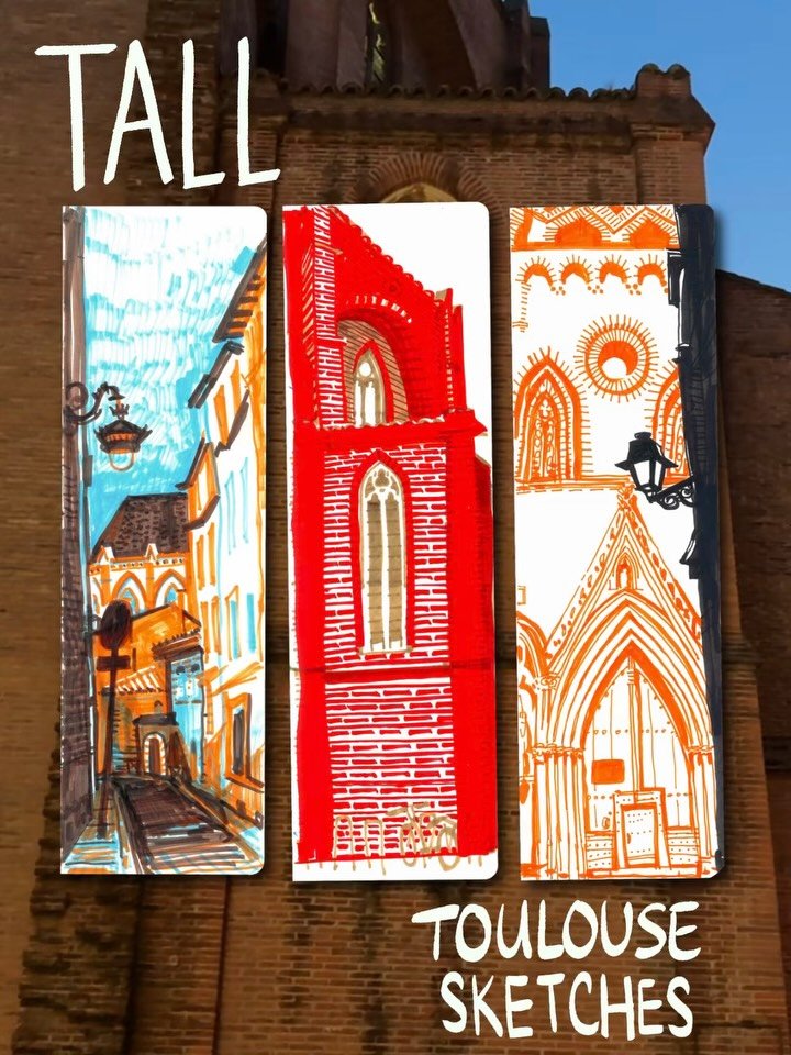 Love the tall funky sketchbook and the tall funky sketches 

Instagram aspect ratio isn&rsquo;t really built for them, but a triptych fits perfect! 

I&rsquo;m trying to make a flip through vid of my smaller france sketchbook but the technology is fi