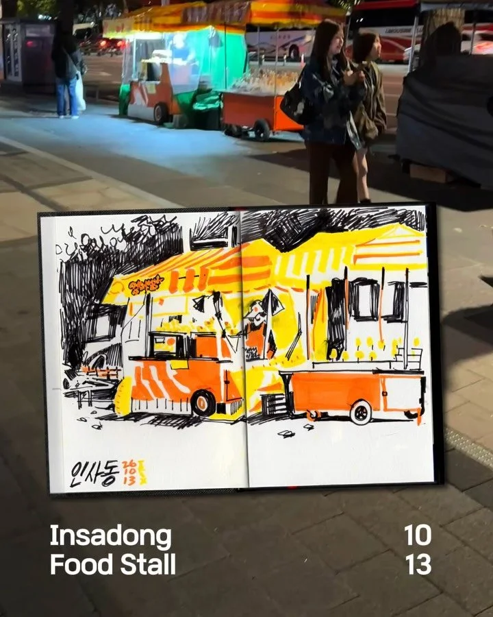 20 min evening sketch of a snack stall in Insadong 
(Process vid in previous post) 

#sketchbook #insadong #urbansketch #어반스케치 #인사동