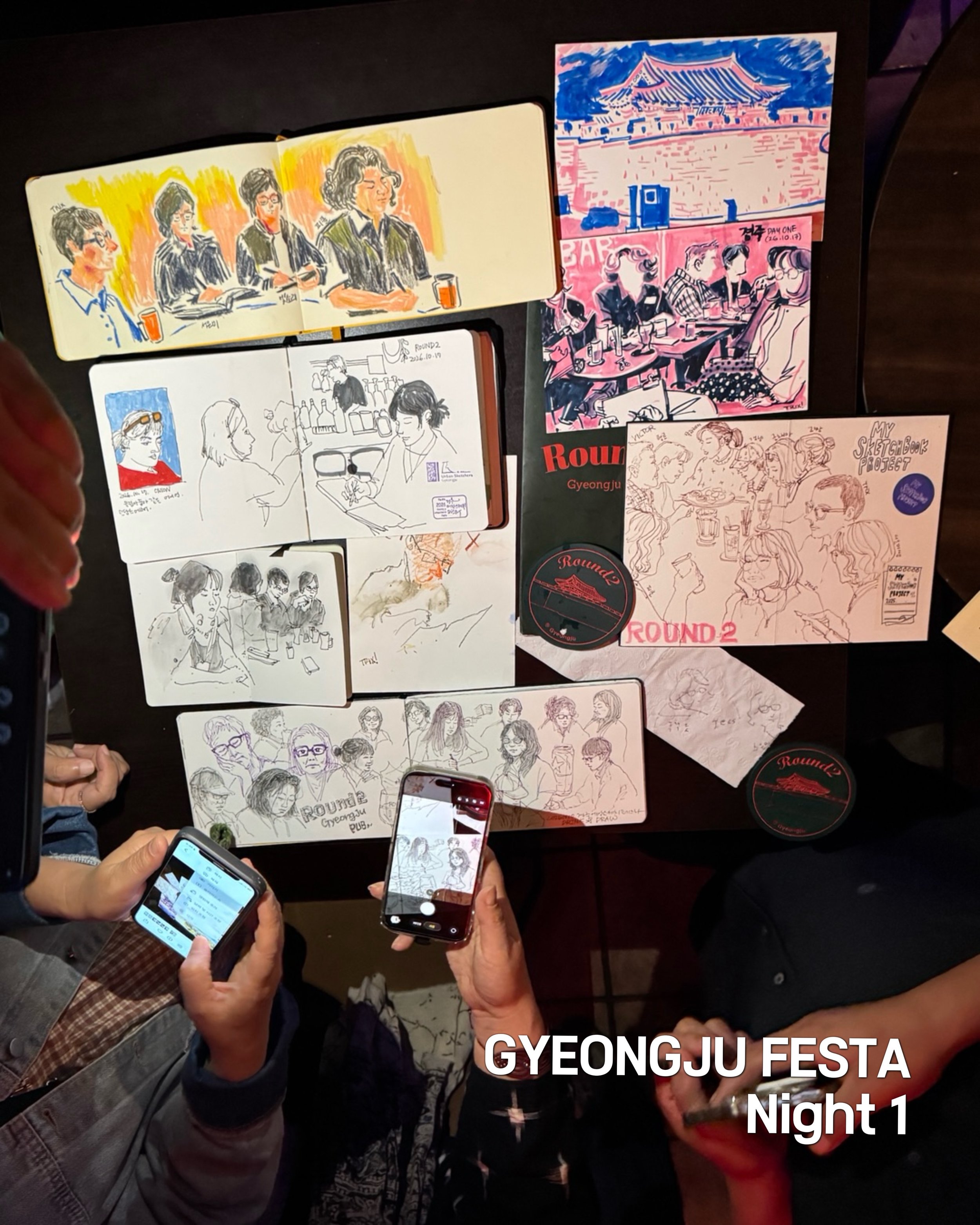 Today was the first day of the Gyeongju Urban Sketch Festa, a once-a-year event where sketchers from all over Korea (and beyond!) gather, sketch, and catch up. 

It was a full day- I left Seoul at 5am to travel down from the weekend. There were many 