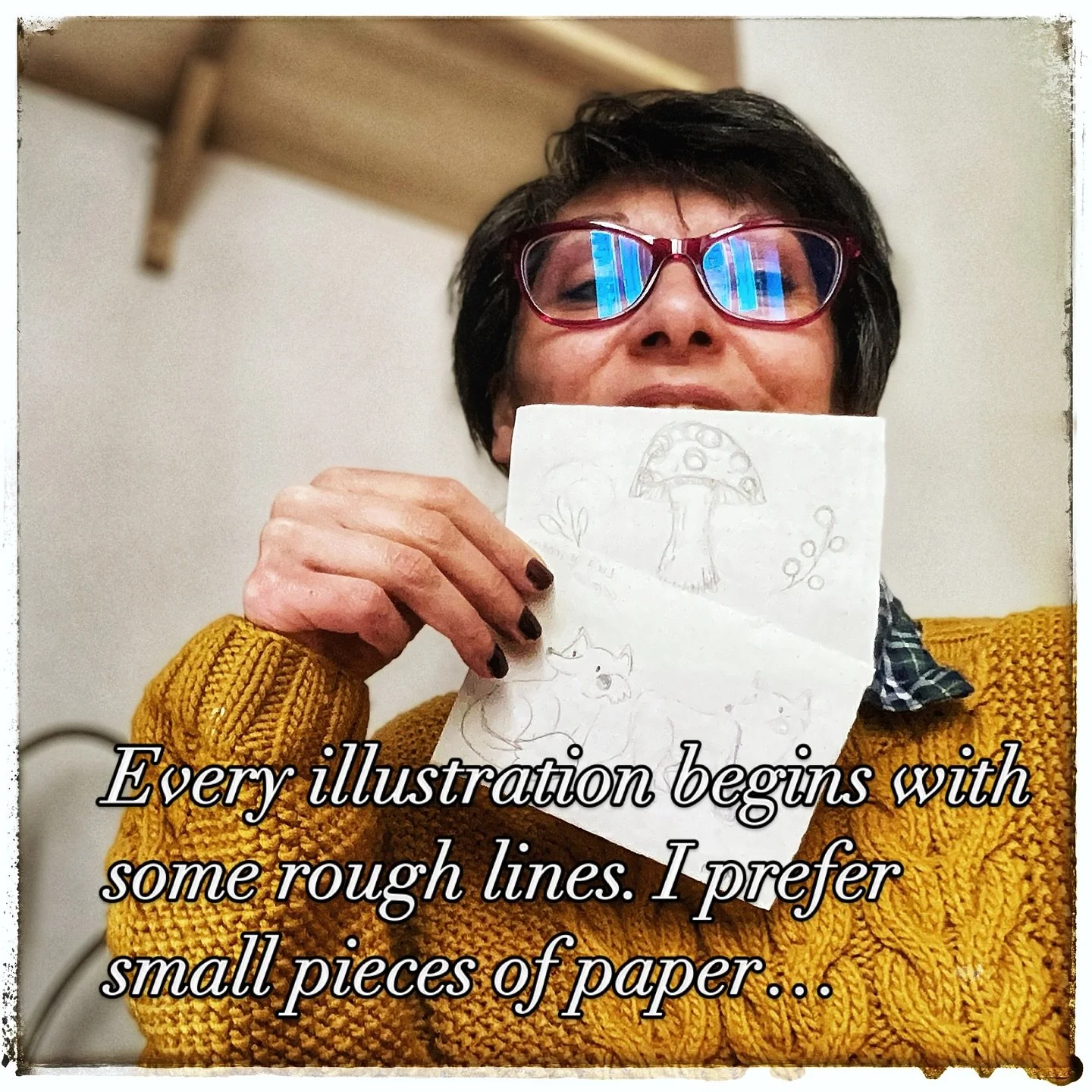 Small pieces of paper give me the sense of proportion and give my mind boundaries to stay focused on the illustration. 
I found that this helps me when I have artist&rsquo;s block or I can&rsquo;t draw on a big sketchbook page.
Which is your trick to