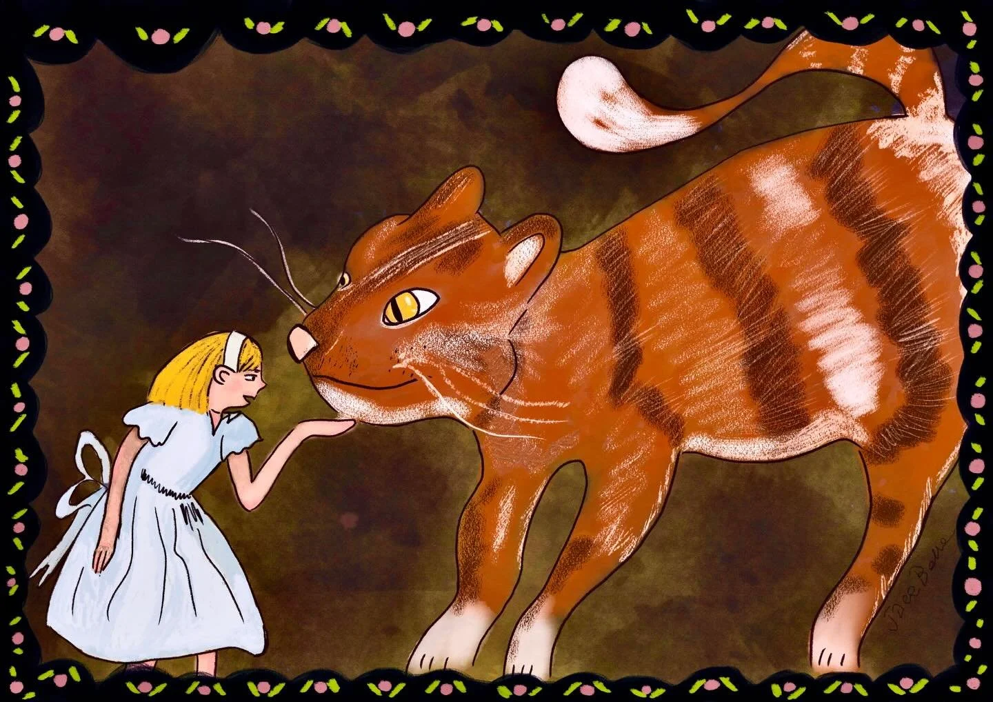 Another lovely sketch session with @ema_malyauka for the #ema_hiddenclues course.
Alice &amp; Cat ❤️
I wanted this to be less gray and more vibrant in colors, so this rusty orange was my choice.
#learningart #learningneverstops #artworks #aliceinwond