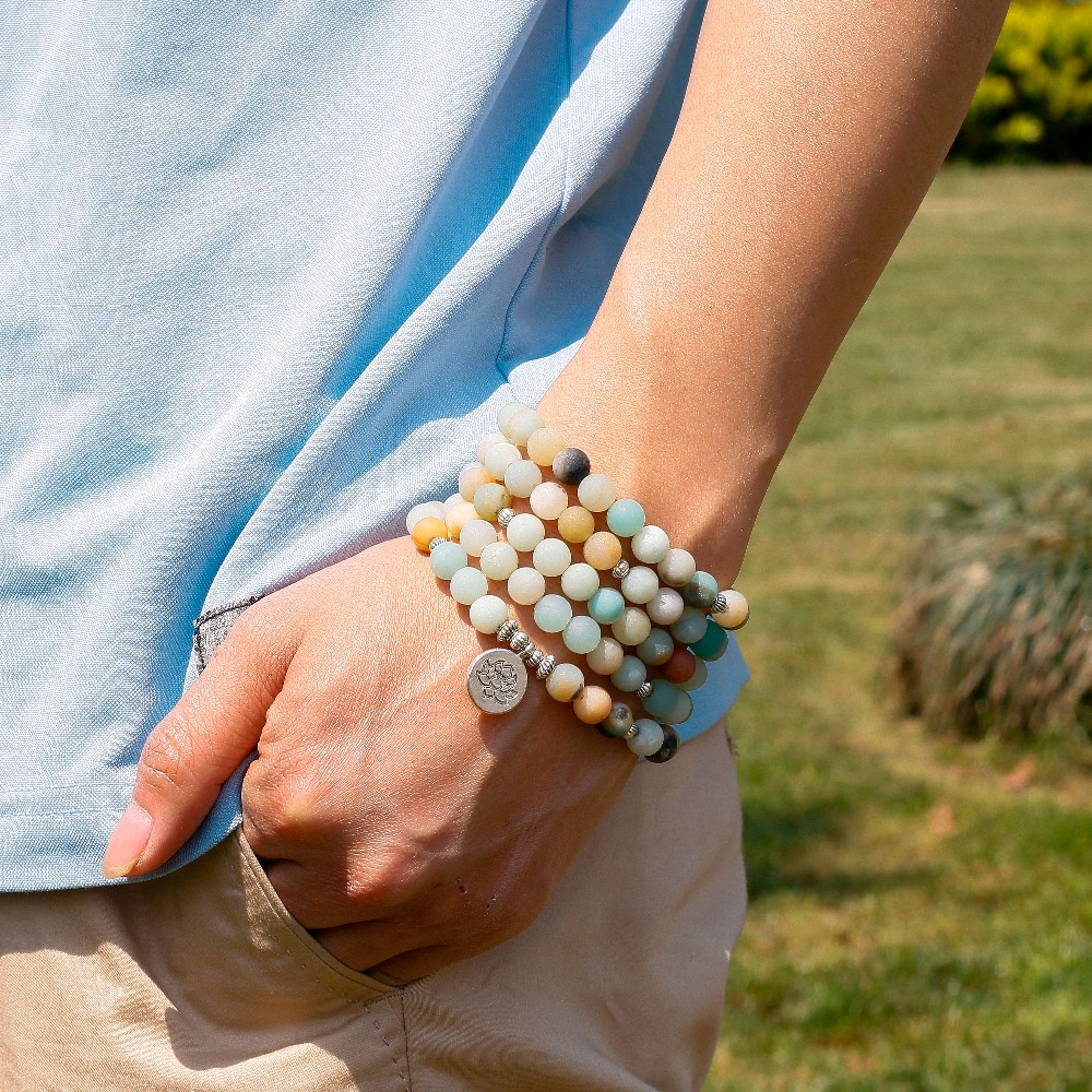 Heavenly Amazonite Crystal Wrist Mala Peaceful Island
