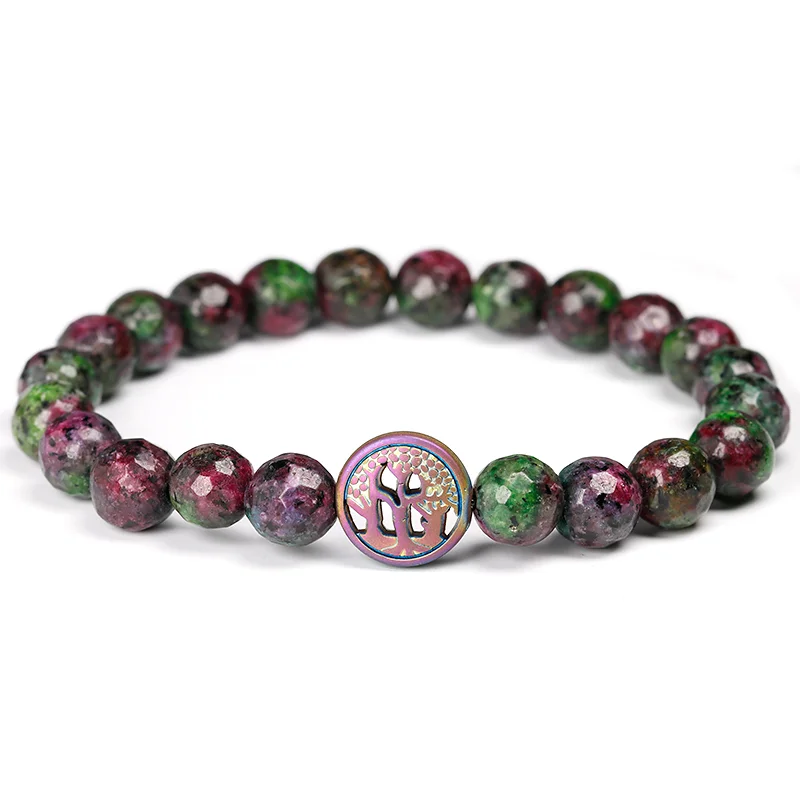 mala bead bracelet for men peaceful-island.com jewelry store. Benefits of Ruby in Zoisite deep emotional healing release worry boost positive thinking. chakra energy healing bracelet prayer jewellery