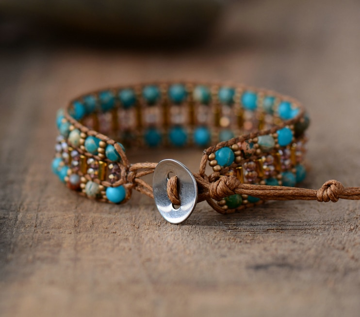 beautiful Indian Happy Gypsy earth stones Cuff Bracelet for women. best place to buy crystals online jewelry peaceful-island.com best affordable pretty jewelry brands handmade cord adjustable