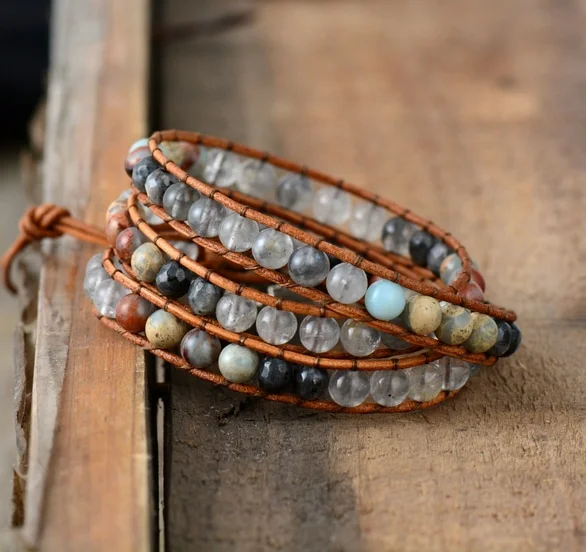 leather wrap bracelets with crystals women.crystal and stone shop online peaceful-island.com shoushan stone beads adjustable leather triple wrap bracelets.law of attraction jewelry for entrepreneurs