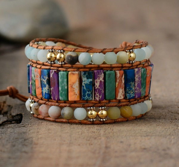 colorful jasper beads instagram wrap bracelet womens.top 20 jewelry brands peaceful-island.com throat chakra healing accessories gemstones inspirational leather wrap bracelets crystal earth jewellery