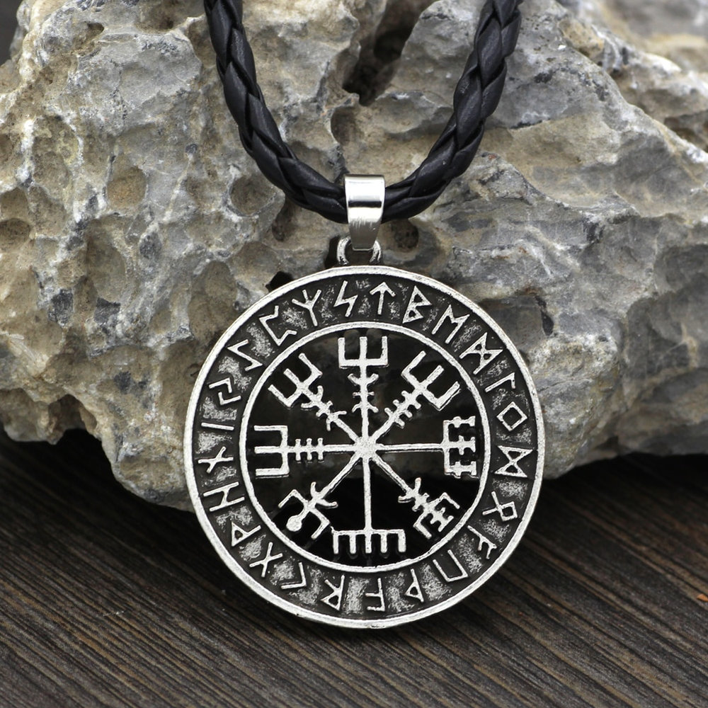 Vegvisir Nordic Compass Necklace Wooden Charm Handmade Engraved  Norse Viking
