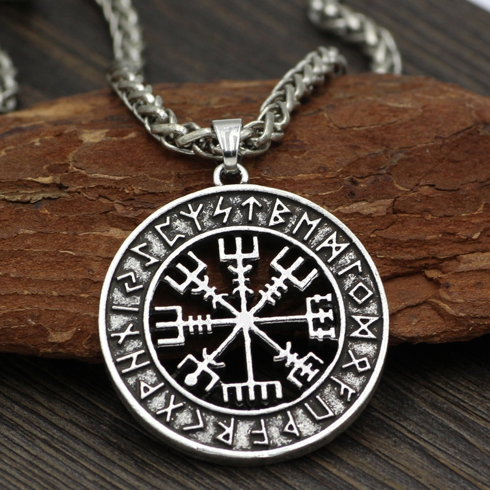 Vegvisir Compass Necklace Iceland Icelandic Runic Rune Viking Stainless Pendant