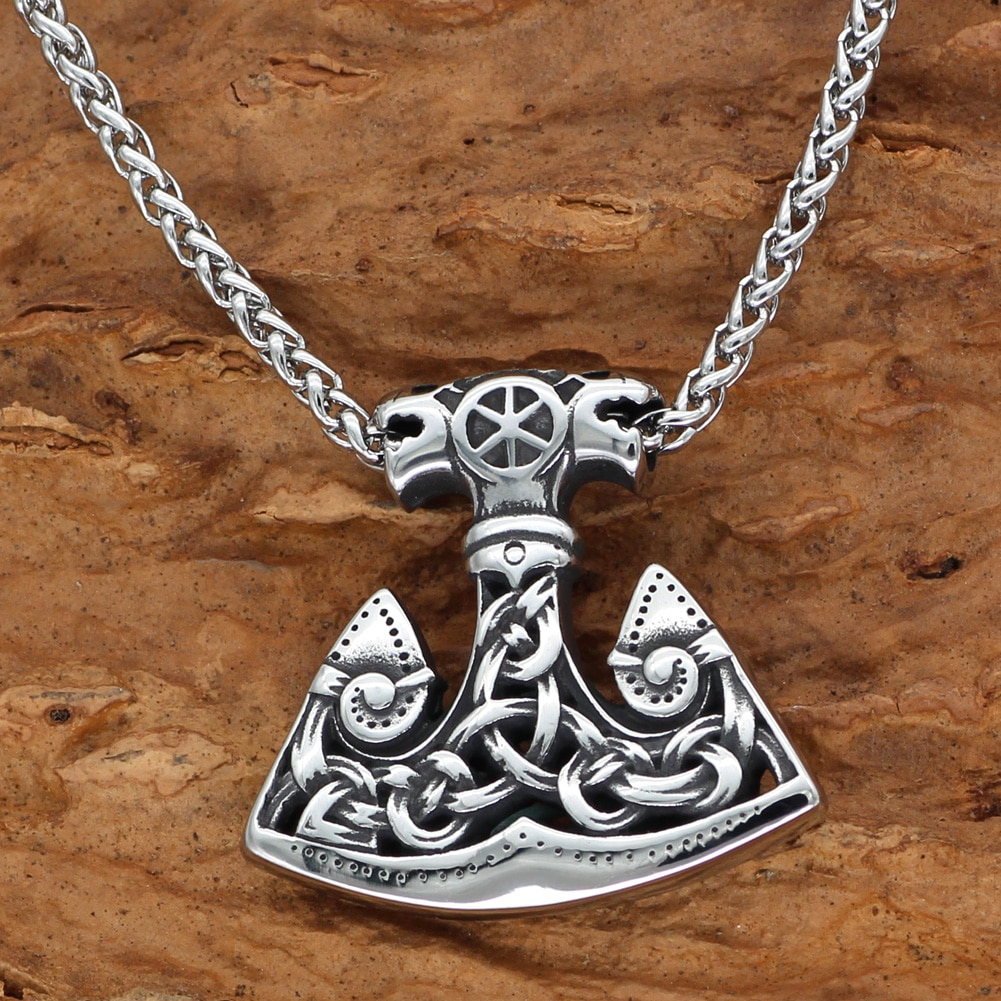 Men's Vintage Silver Viking Celtics Ravens&Thor Hammer Mjolnir Pendant Necklace 