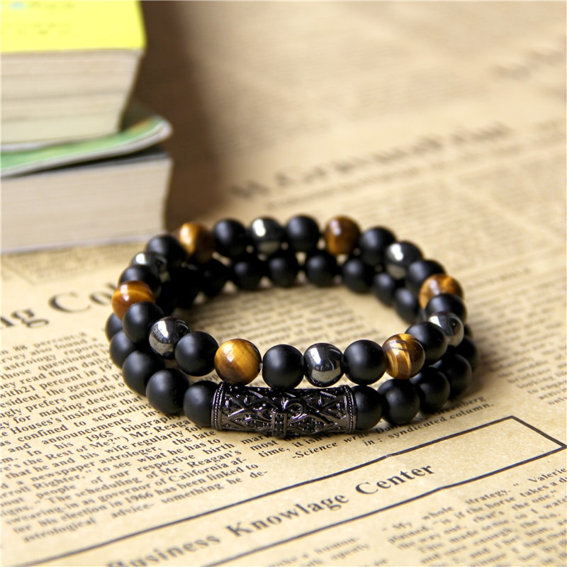 Natural Hematite Tiger eye Energy Stone Prayer Beads Beaded Elastic Bracelet Men Natural Hematite Tiger eye Energy Stone Prayer Beads Beaded Elastic Bracelet Men