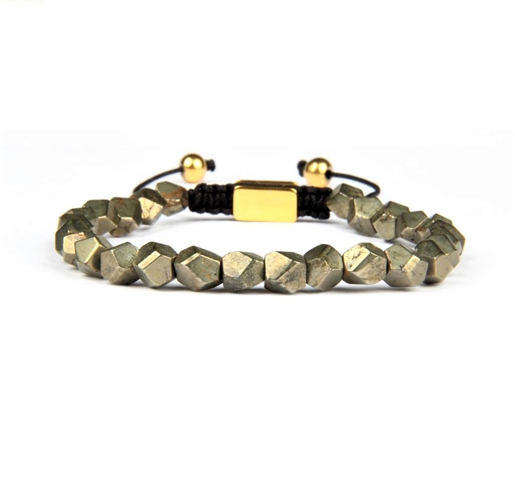 Pulsera exclusiva de cuentas de pirita para hombres. Hecho a mano con cuentas de piedra curativa; Pirita de hierro. Pulseras únicas para hombres. Joyas curativas para hombres. Por peaceful-island.com
