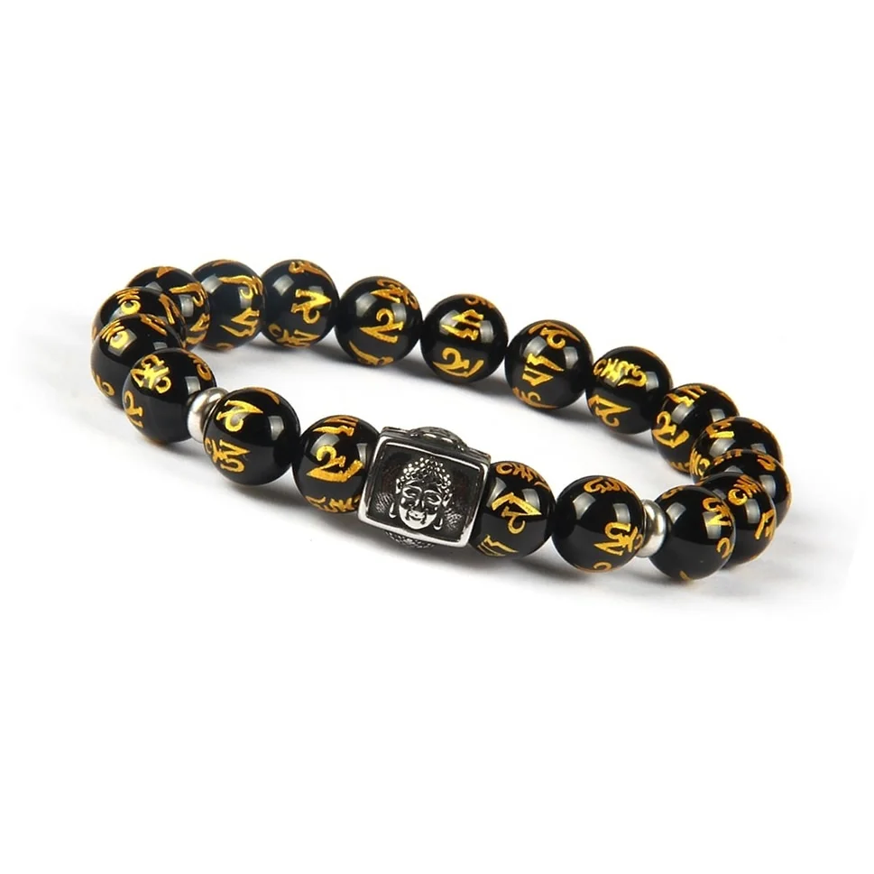 Lucky Buddha Head Bead Gemstone Bracelet Peaceful Island