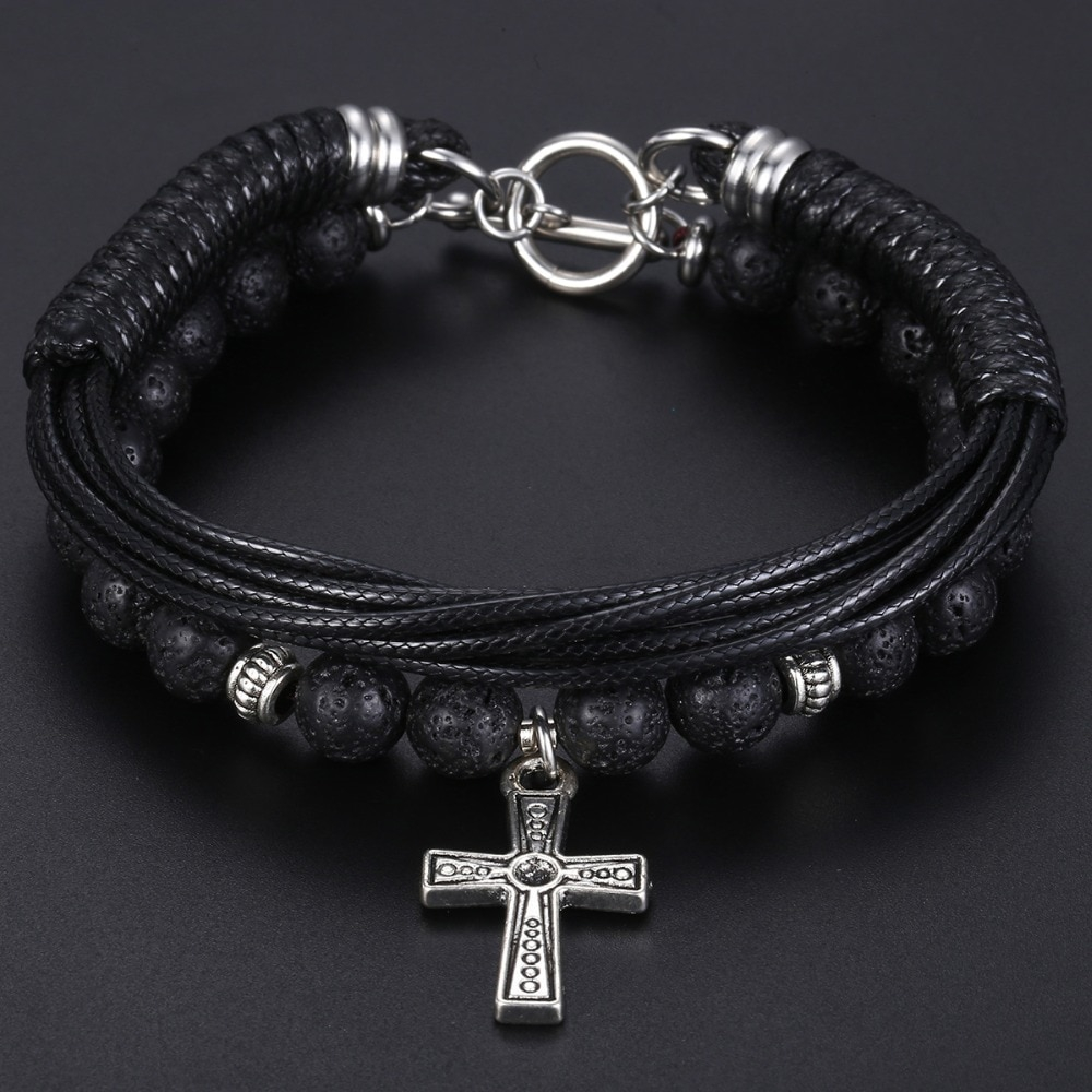 AIMTYD Cross Bracelets for Men, Stainless Steel Religious Bracelet with  Silicone and Leather for Couples Boys and Man | Walmart Canada