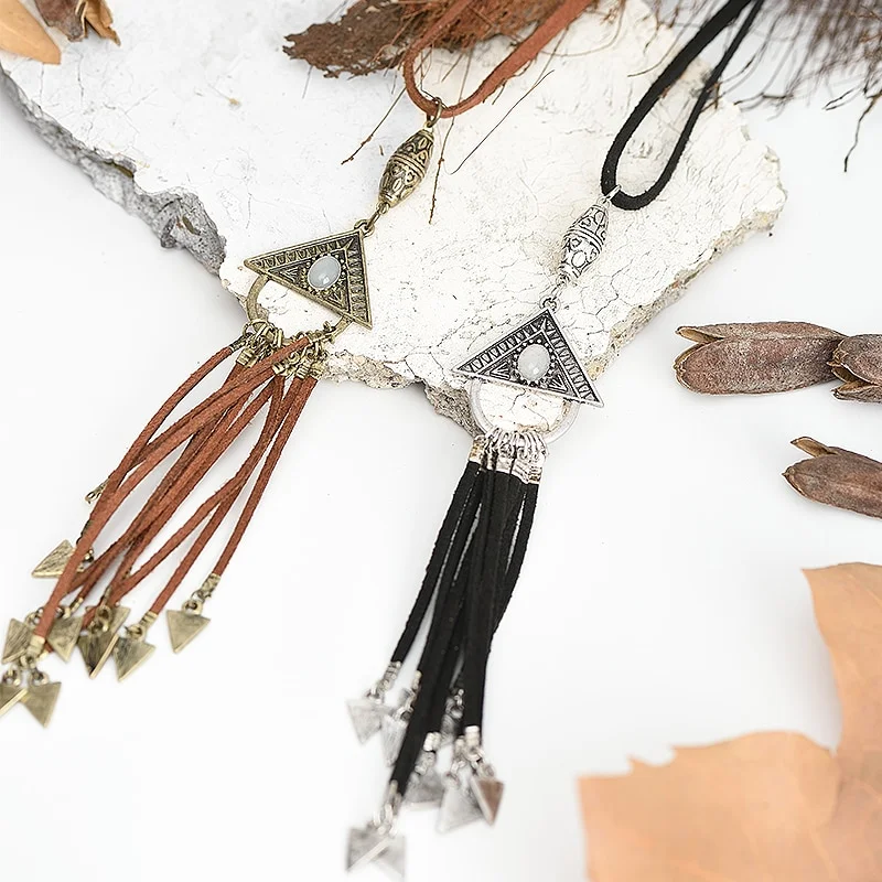 Long Bohemian Leather Necklace with 