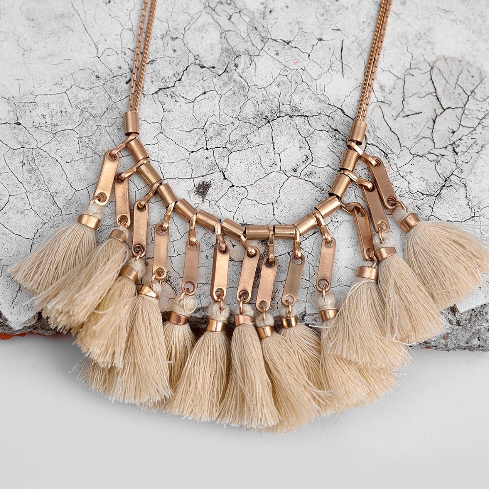 Chain Tassel Necklace Choker Pendant Boho Gypsy Hippie Fashion Jewelry for Women 