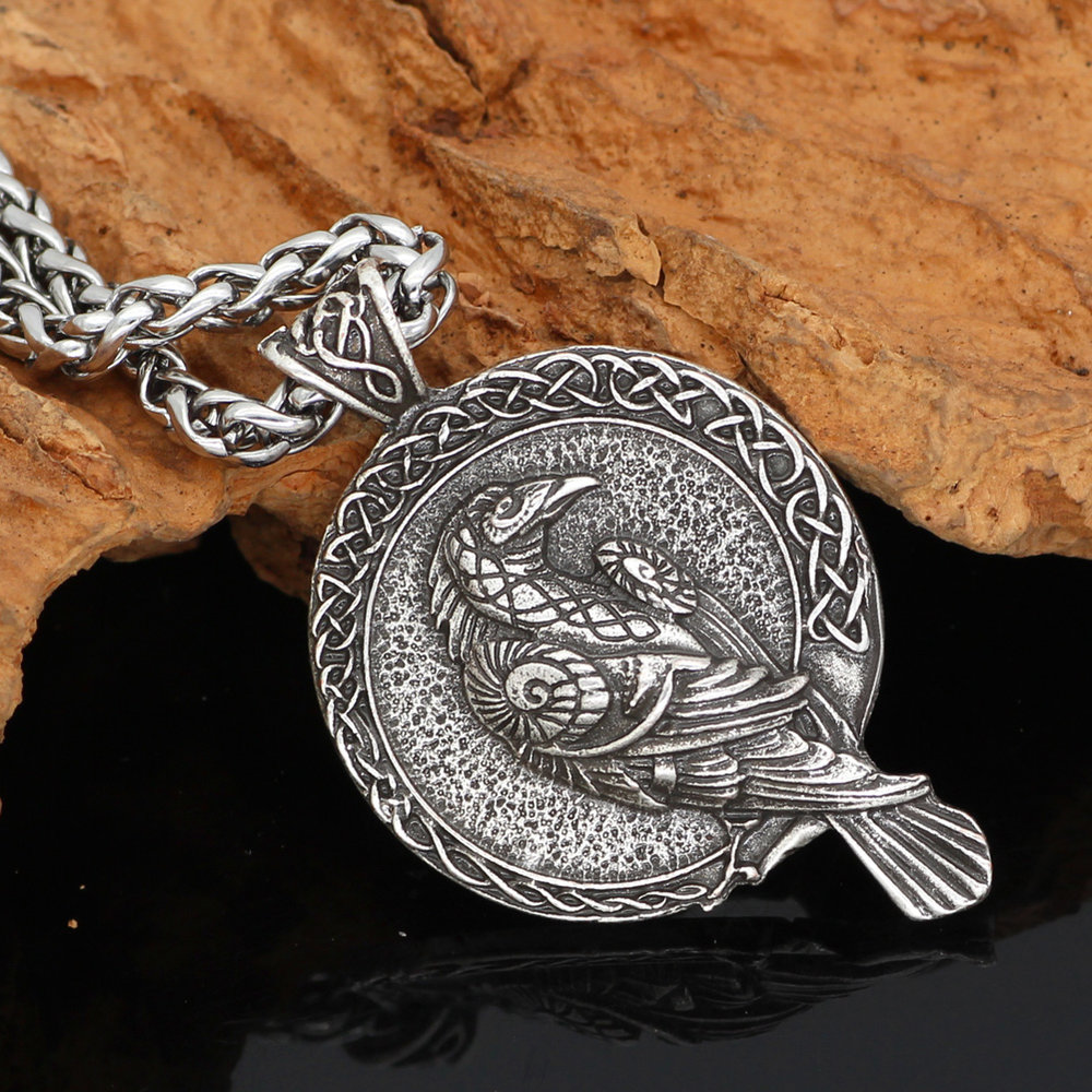 Necklace Viking Odin Raven Pendant Nordic Silver Norse Amulet Talisman 