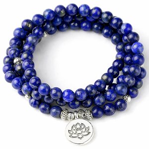 Mala Bracelet Yoga Bracelet Boho Spiritual Bracelet Crystal Healing Azurite Lapis Lazuli Wrist Mala Wisdom /& Intuition Bracelet