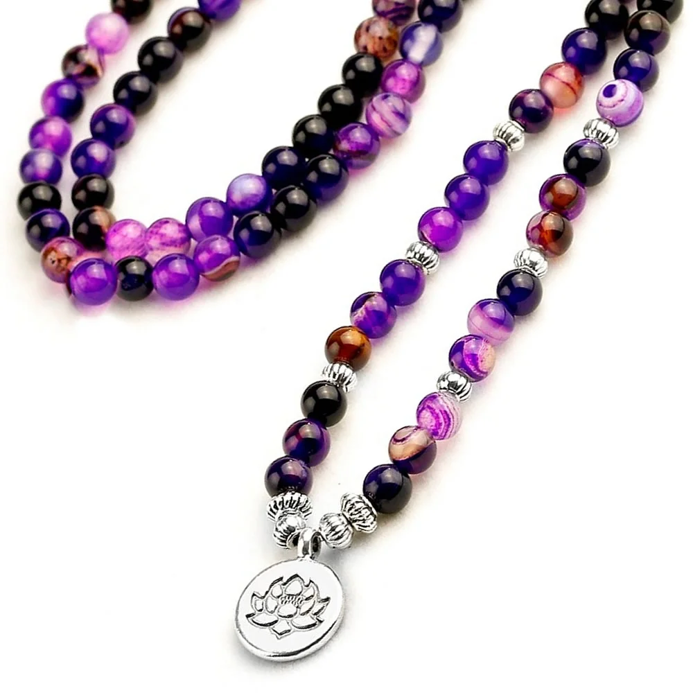 Universal Love Purple Onyx Beads Wrist Mala Bracelet Peaceful Island