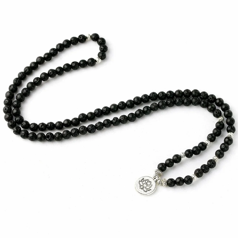 Black Lava Rock Wrist Mala Bracelet 