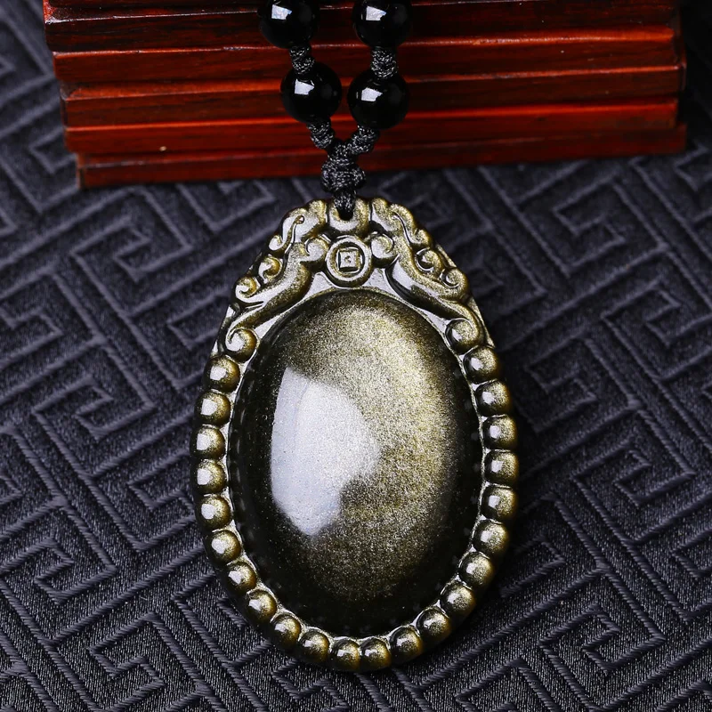 Gold Obsidian Amulet Energy Protection 
