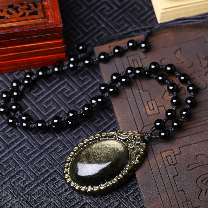 Gold Obsidian Amulet Energy Protection 