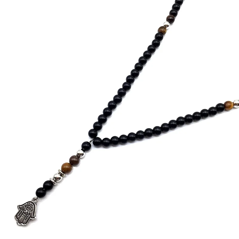 Mens Black Onyx Necklace with Lucky 