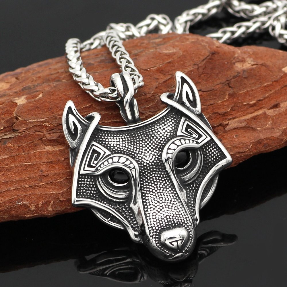 Valknut Vikings Amulet Pendant Necklace Norse Wolf Head Necklace Original Animal 