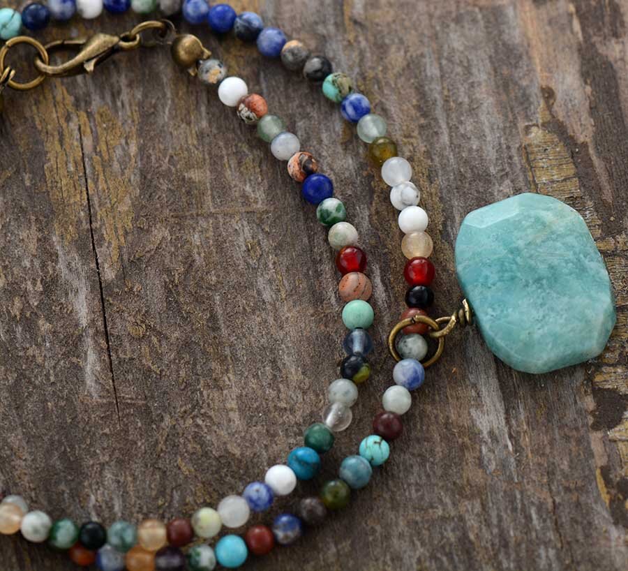 7 Chakra Healing Crystal Necklace With Amazonite Peaceful Island