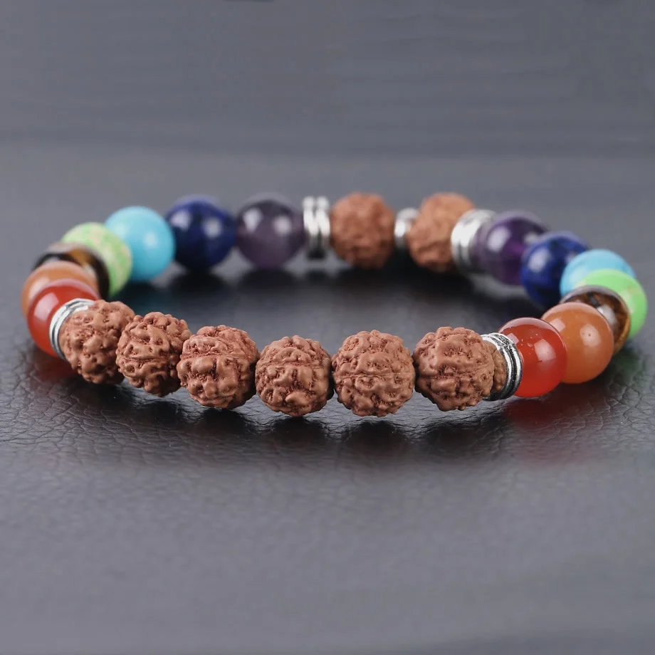 Rudraksha 7 Chakra Healing Bracelet With Om Symbol Charm Peaceful Island