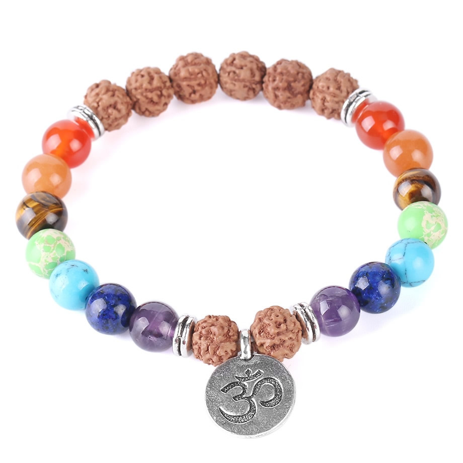 Rudraksha- 7 Chakra Healing Bracelet with Om Symbol Charm — Peaceful Island