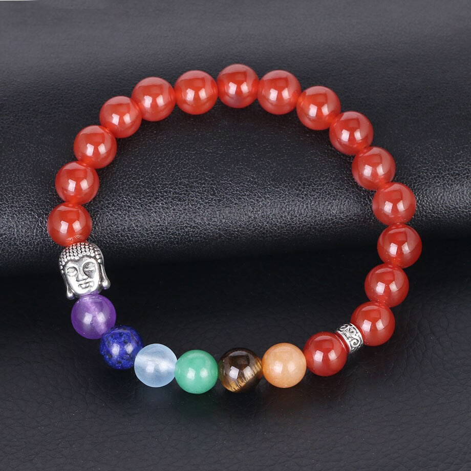 Red Onyx Chakra Bracelet With Buddha Head Crystal Jewelry For Healing Peaceful Island