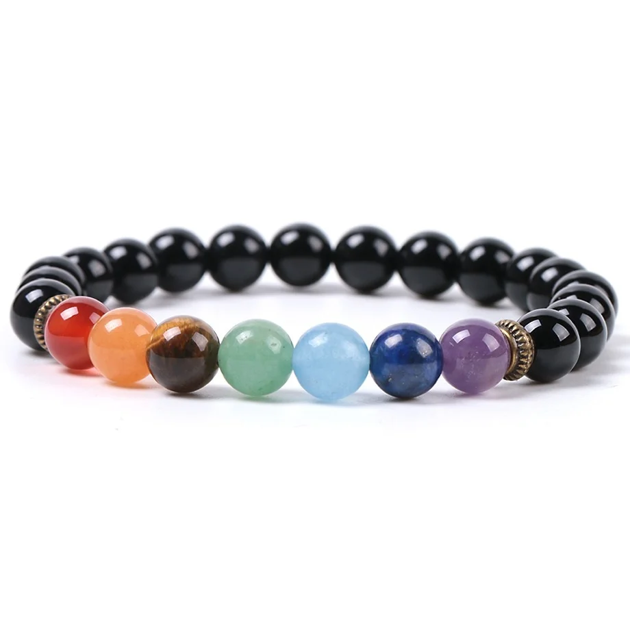 Black Onyx Reiki 7 Chakra Bead Bracelet Peaceful Island