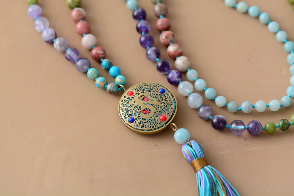Natural Handmade Leather & Turquoise Bead Choker Necklace Buddhist Meditation Jewelry Yoga Gemstone Women gift Sieraden Kettingen Kralenkettingen 