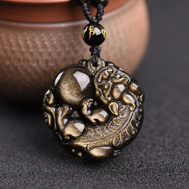 EASTCODE Charming 100% Natural Purchasing Black Obsidian Carving pi xiu Luck Pendant Gathered Necklace