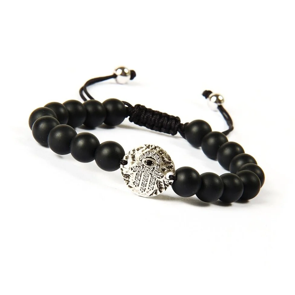 Jewelry Beaded Bracelets Howlite Beaded Hamsa Hand Bracelet Black Onyx Stone Bracelet