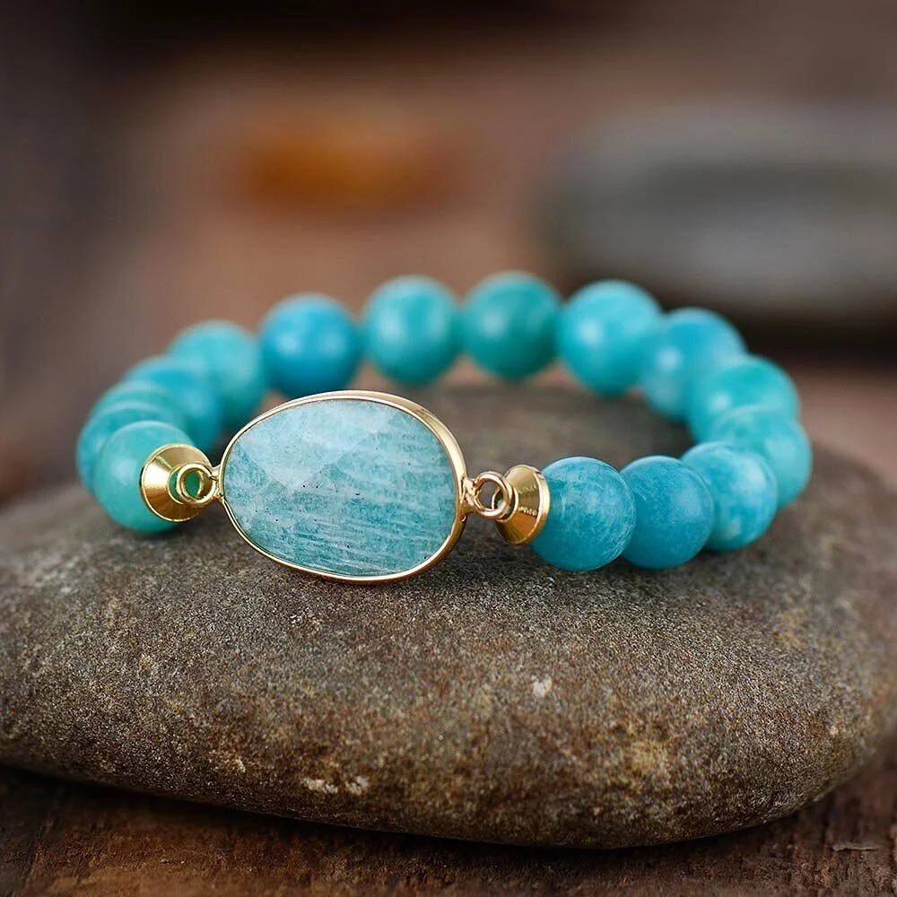 Healing Crystal Blue Amazonite Bead Bracelet Peaceful Island Healing Crystal Blue Amazonite Bead Bracelet Peaceful Island