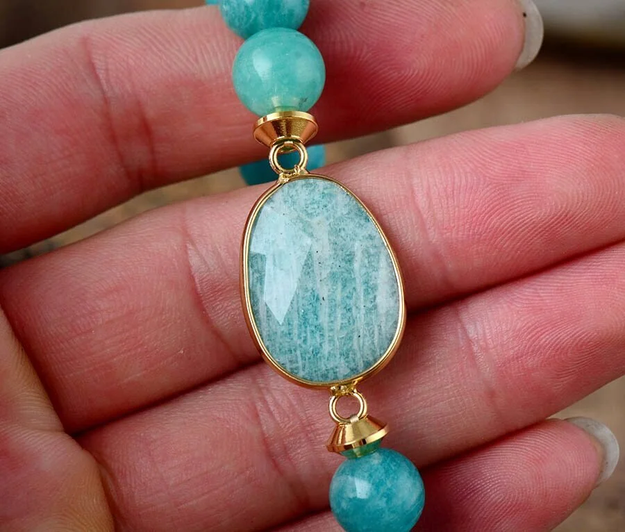 Healing Crystal Blue Amazonite Bead Bracelet Peaceful Island Healing Crystal Blue Amazonite Bead Bracelet Peaceful Island