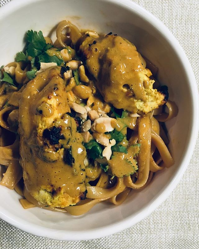 Start of Asian inspired week! Chicken satay with peanut sauce over spicy Thai noodles - yummers! #listfixx