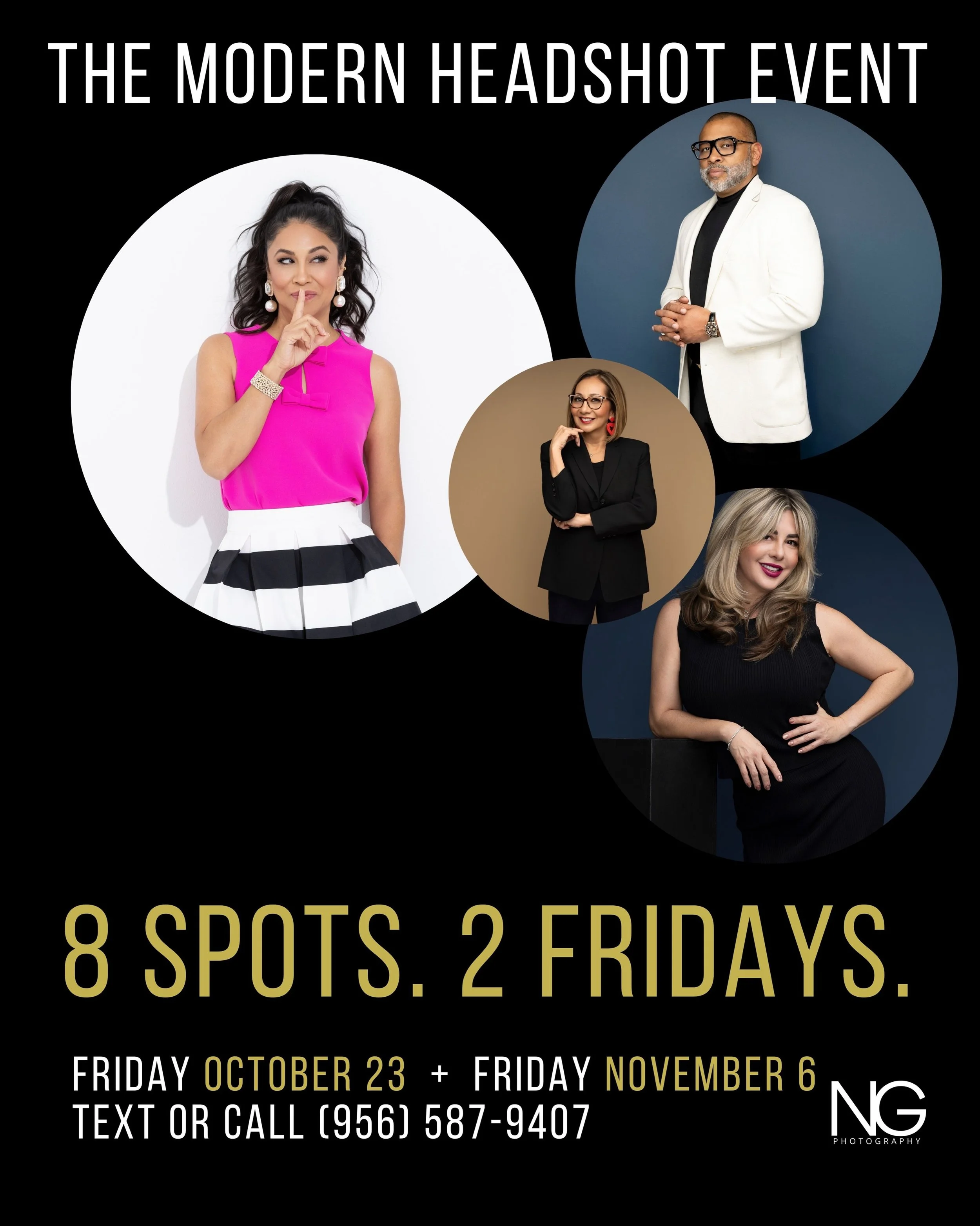 MODERN HEADSHOT EVENT

Friday, October 23 and Friday, November 6

If you have been putting off a new headshot, I already know the reasons, because I hear them every week. You want to lose ten pounds first, you hate every photo of yourself, you have n