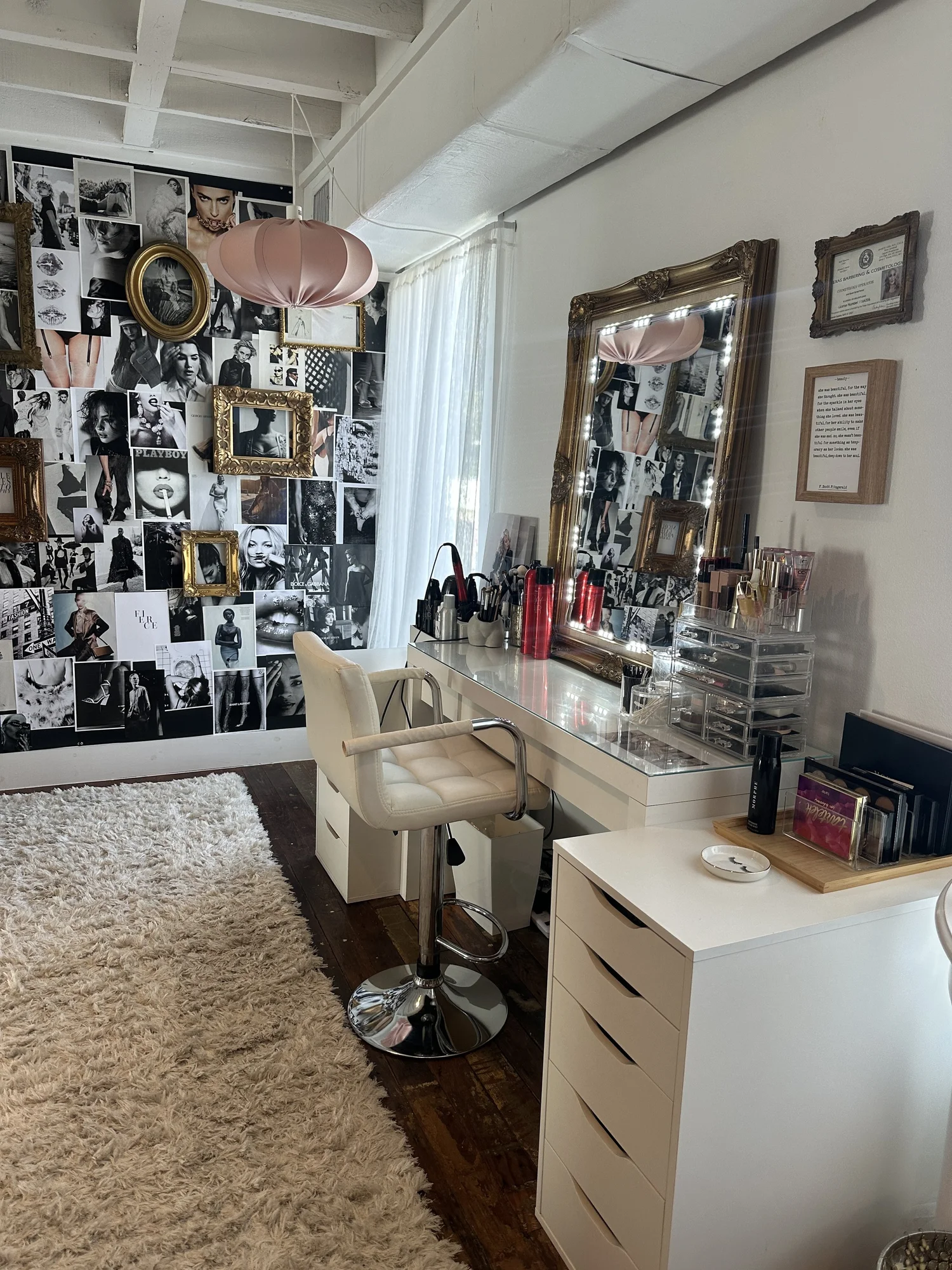 Hair and makeup station at Nicole Gates Photography studio