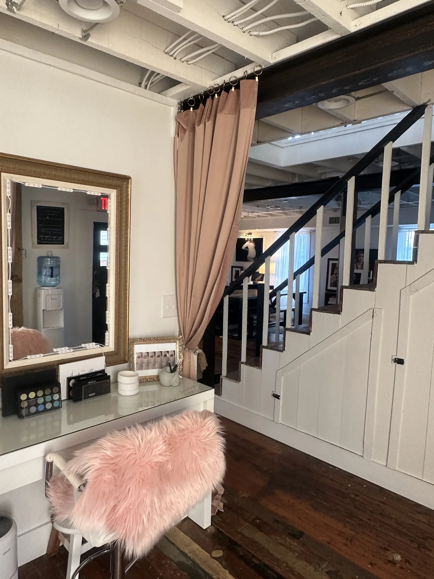 Hair and makeup station at Nicole Gates Photography studio