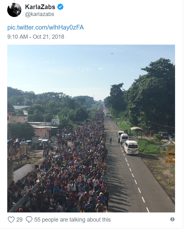 Karla Zabs shows the enlarged migrant caravan traveling to the United States.